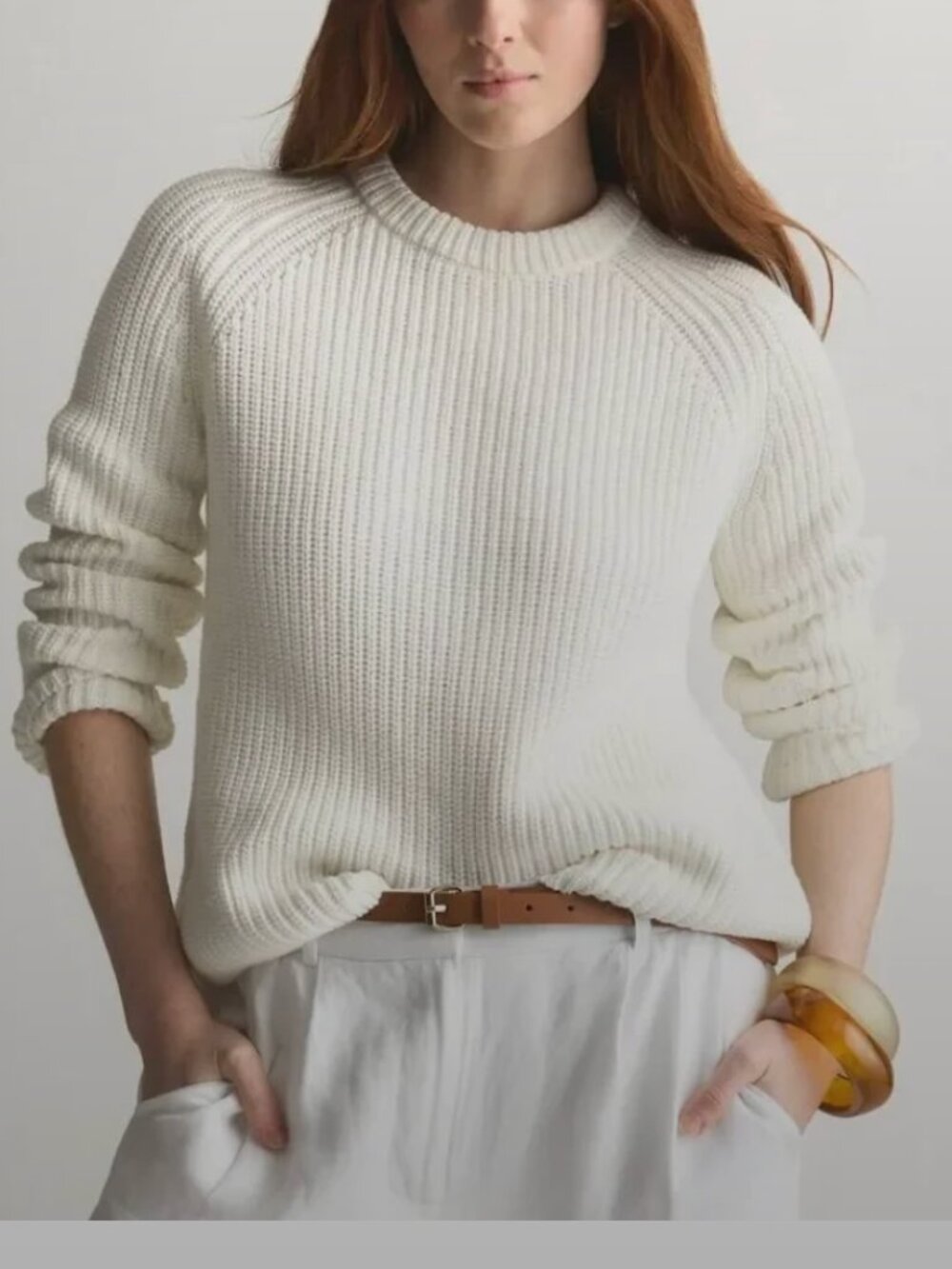 Quince Fisherman Crew Sweater in Invory Women's Size XS 100% Organic Cotton